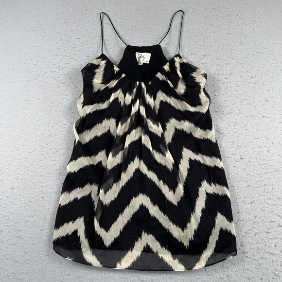Milly 100% Silk Spaghetti Strap Black White Chevron Tank Top Women’s Size 6 - Picture 8 of 16